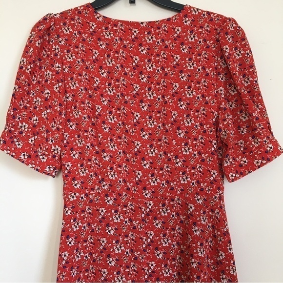 Speechless Boho Orange Floral V-neck short Puff Sleeve A-line Mini Dress - Picture 8 of 16